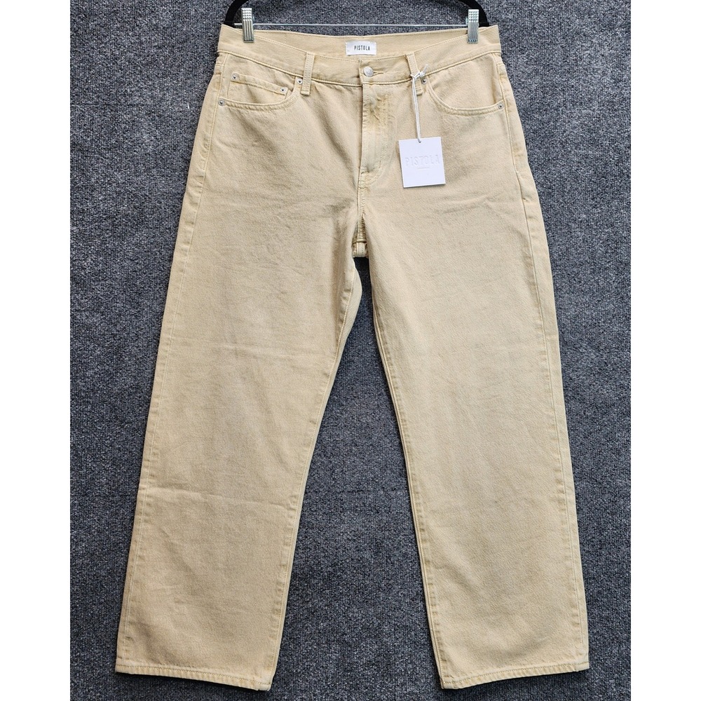 NWT Pistola Lexi Mid Rise Bowed Straight Leg Jeans Sand Dollar Tan Size 31